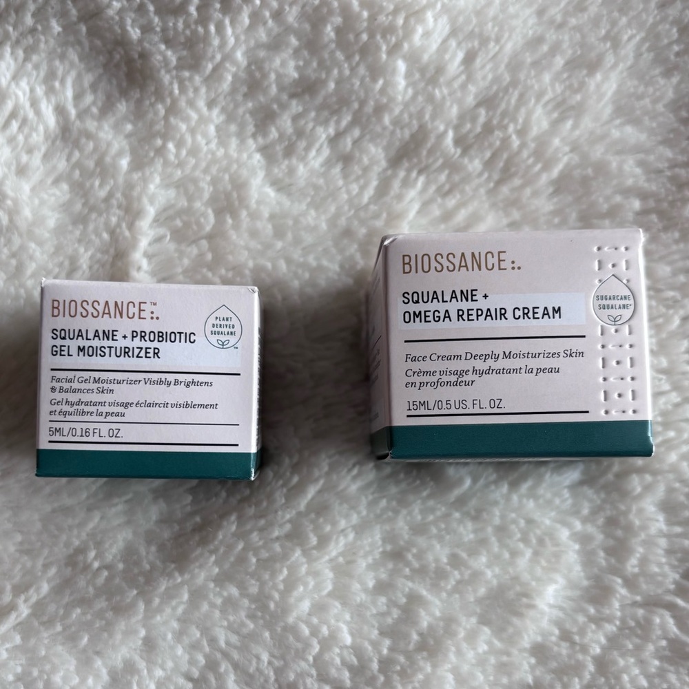 Biossance Squalane Moisturizer Duo – Travel Size (Gel + Omega Repair Cream)